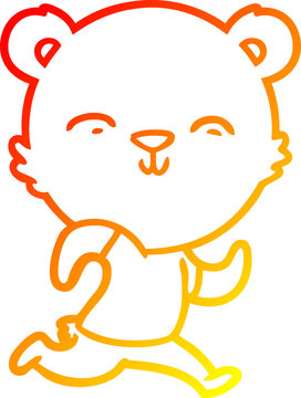 recommend clip art: warm gradient line drawing happy cartoon bear jogging