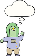 cartoon space alien and thought bubble