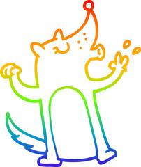 rainbow gradient line drawing cartoon whistling wolf