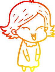 warm gradient line drawing happy cartoon girl