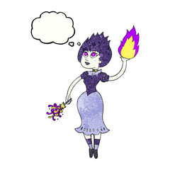 thought bubble textured cartoon vampire girl casting fireball
