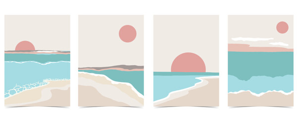 Beach background with sun,sea and sky in the daytime with pastel color