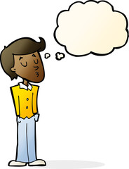 cartoon calm man with thought bubble