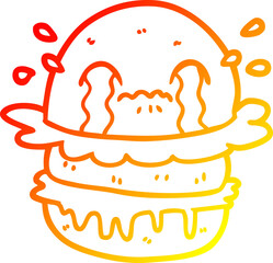 warm gradient line drawing cartoon crying fast food burger