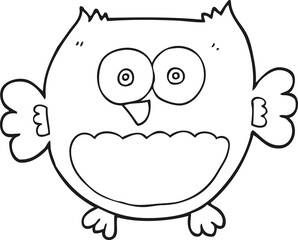 black and white cartoon owl