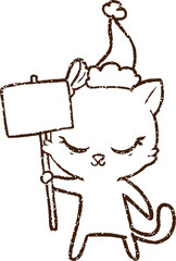 Christmas Cat Charcoal Drawing