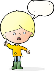 cartoon unhappy boy with speech bubble
