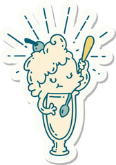sticker of tattoo style ice cream character