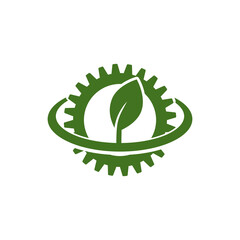 Leaf plant ecology in gear machine icon isolated on transparent background