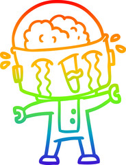 rainbow gradient line drawing cartoon crying robot