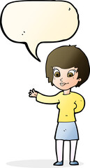 cartoon welcoming woman with speech bubble