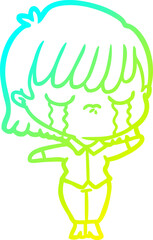 cold gradient line drawing cartoon woman crying