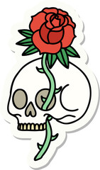 tattoo style sticker of a skull and rose