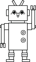 line drawing cartoon happy robot