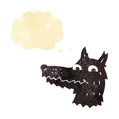 cartoon wolf head with thought bubble