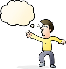 cartoon reaching man with thought bubble
