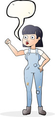 speech bubble cartoon woman clenching fist