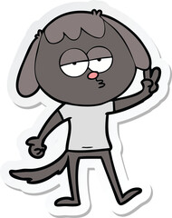 sticker of a cartoon tired dog giving peace sign