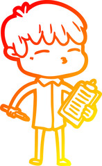 warm gradient line drawing cartoon curious boy