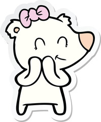 sticker of a shy female polar bear cartoon