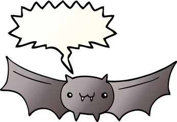 cartoon vampire bat and speech bubble in smooth gradient style