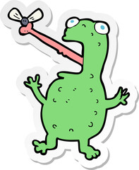 sticker of a cartoon frog catching fly