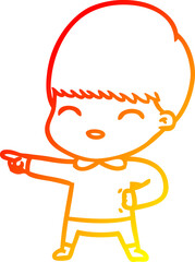 warm gradient line drawing happy cartoon boy