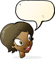 cartoon pretty female face with speech bubble