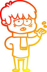 warm gradient line drawing cartoon exhausted boy