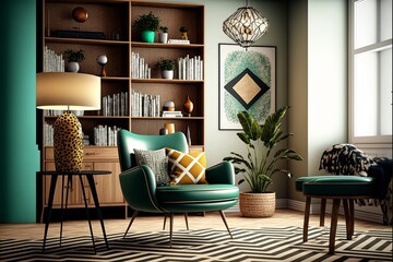 Enhance Your Home's Aesthetics with a Stylish Living Room Interior that Showcases a Wide Cross-Angled Leather Armchair and Chic Carpet Decor.