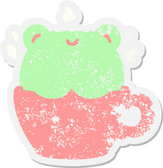 cute frog in coffee cup grunge sticker