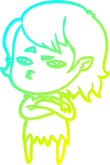 cold gradient line drawing cartoon vampire girl