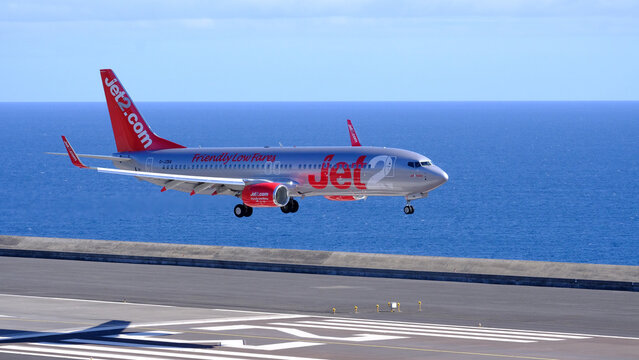 Boeing 737 800 Jet2.com landing at Madeira Airport, Funchal, Madeira, Portugal
