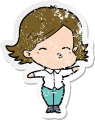 distressed sticker of a cartoon woman