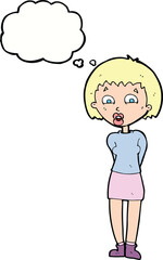 cartoon surprised woman with thought bubble