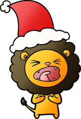 gradient cartoon of a lion wearing santa hat
