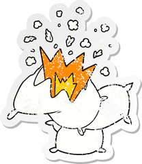 distressed sticker of a cartoon pillow fight