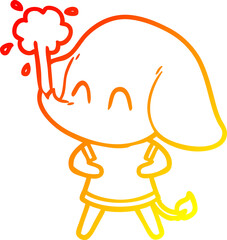 warm gradient line drawing cute cartoon elephant spouting water
