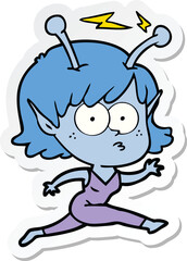 sticker of a cartoon alien girl