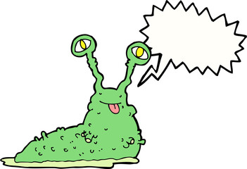 cartoon gross slug with speech bubble