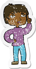 retro distressed sticker of a cartoon boy with question