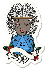 elf barbarian character face with natural twenty dice roll sticker
