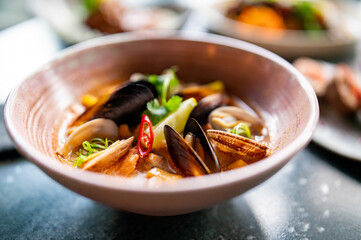 Japanese clam miso soup in bowl