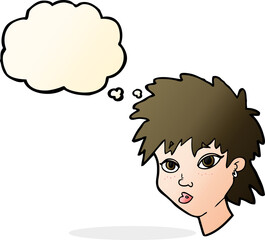 cartoon curious girl with thought bubble