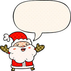 cartoon santa claus and speech bubble in comic book style