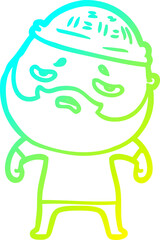 cold gradient line drawing cartoon worried man with beard