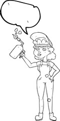 speech bubble cartoon woman welding