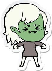 Obraz na płótnie Canvas sticker of a annoyed cartoon vampire girl