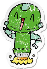 distressed sticker of a cartoon robot