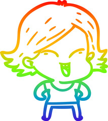 rainbow gradient line drawing happy cartoon girl